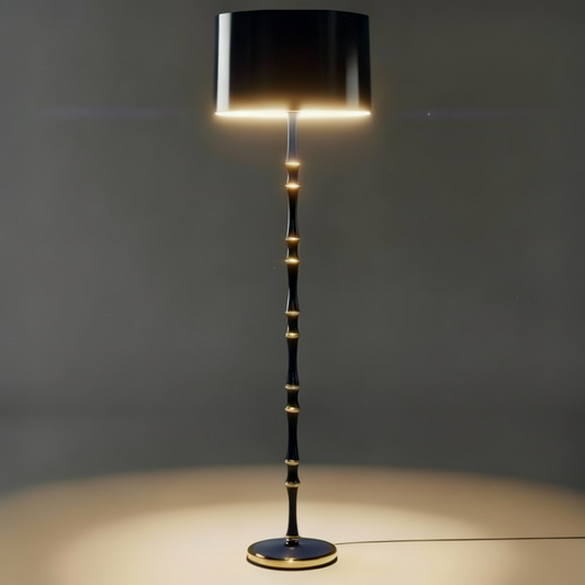 Kane Floor Lamp – Midnight Blue Glazed Ceramic with Brass Accents