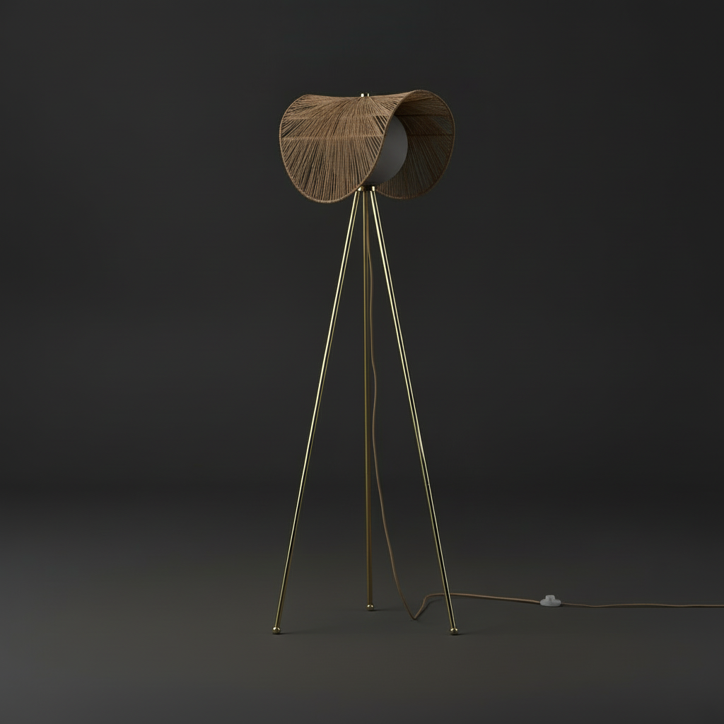 Latham Floor Lamp – Polished Brass & Rattan Ambient Floor Light