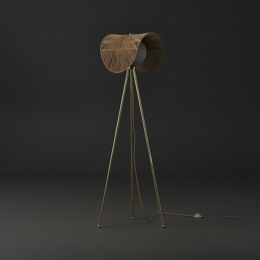 Latham Floor Lamp – Polished Brass & Rattan Ambient Floor Light