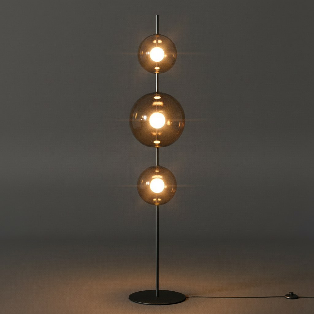 Point Modular Floor Lamp – Minimal Steel Floor Light with Hand-Blown Glass Globes