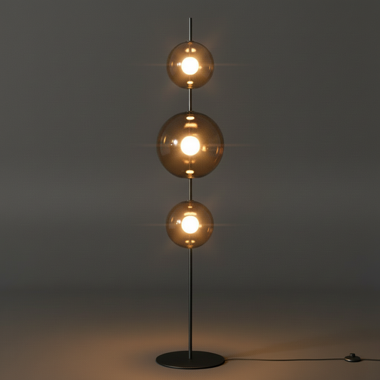 Point Modular Floor Lamp – Minimal Steel Floor Light with Hand-Blown Glass Globes
