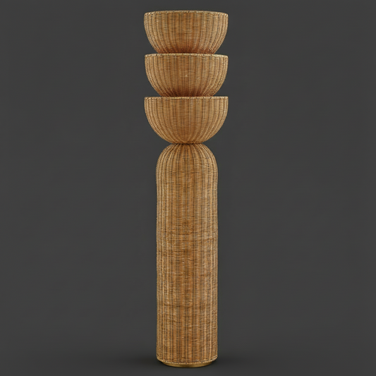 Rian Floor Lamp – Stacked Wicker-Bowl 3-Light Floor Lamp