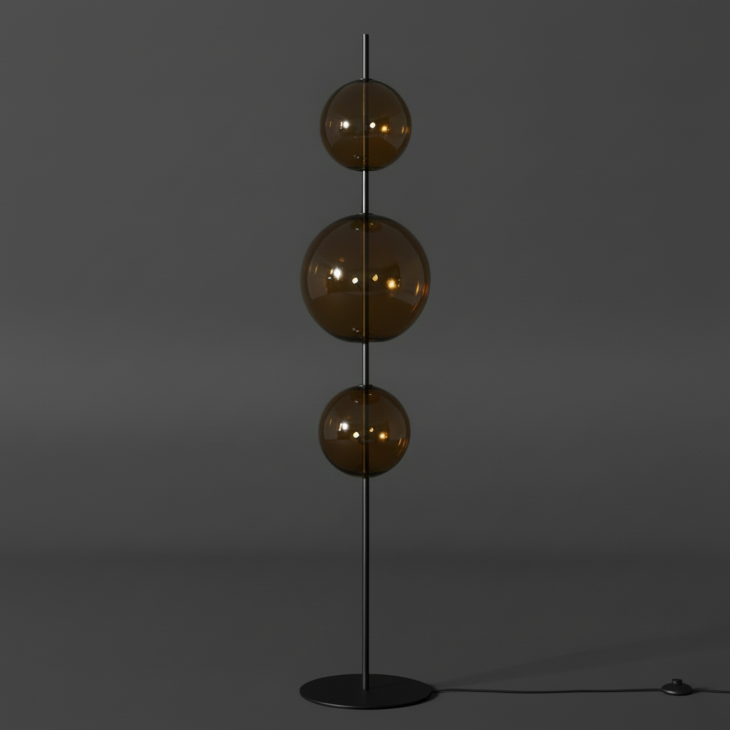 Point Modular Floor Lamp – Minimal Steel Floor Light with Hand-Blown Glass Globes