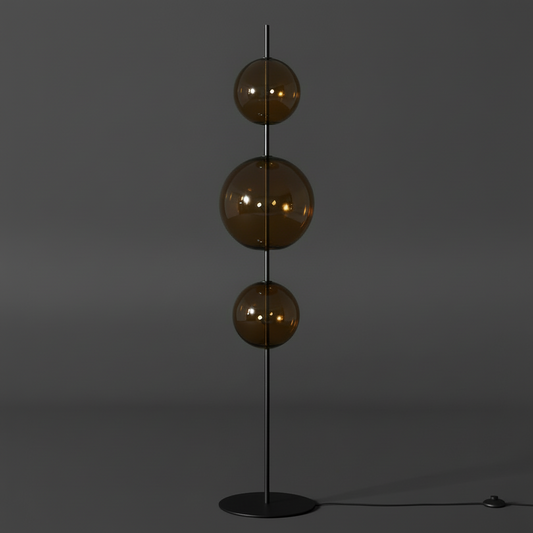 Point Modular Floor Lamp – Minimal Steel Floor Light with Hand-Blown Glass Globes