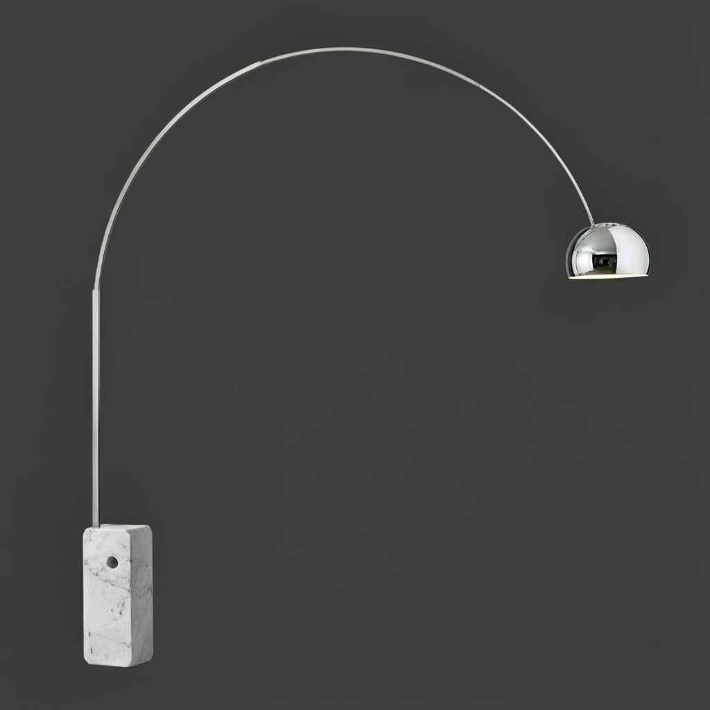 Arco Floor Lamp – Carrara Marble Arc Light with Stainless Steel Arm