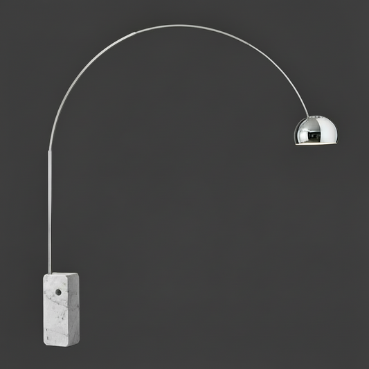 Arco Floor Lamp – Carrara Marble Arc Light with Stainless Steel Arm