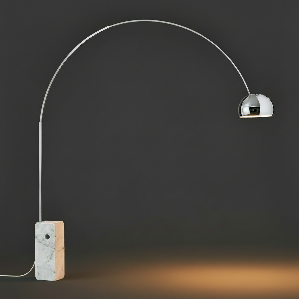 Arco Floor Lamp – Carrara Marble Arc Light with Stainless Steel Arm