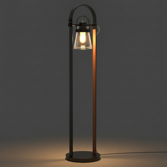 Erlenmeyer Floor Lamp – Hand-Forged Steel Floor Light with Blown Glass Shade