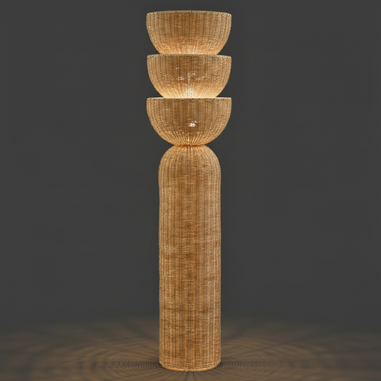 Rian Floor Lamp – Stacked Wicker-Bowl 3-Light Floor Lamp